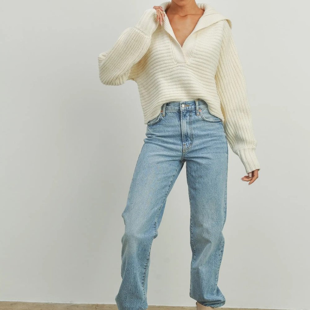 NEW - I'M THE DRAMA COLLAR V NECK SWEATER - Picture 8 of 9